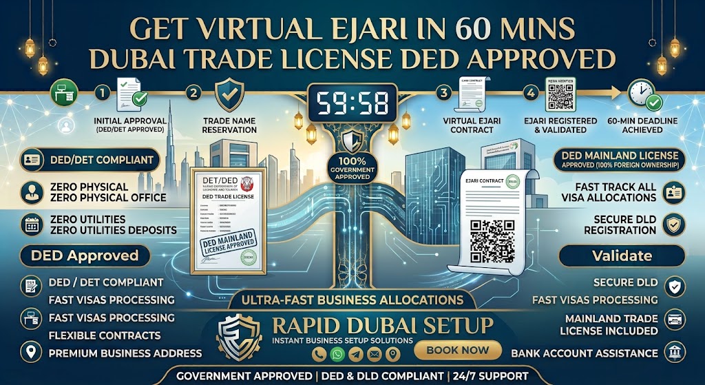 Get Virtual Ejari in 60 Mins | Dubai Trade License DED Approved