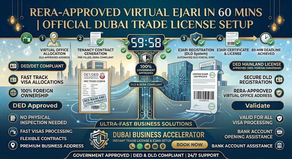 RERA-Approved Virtual Ejari in 60 Mins | Official Dubai Trade License Setup