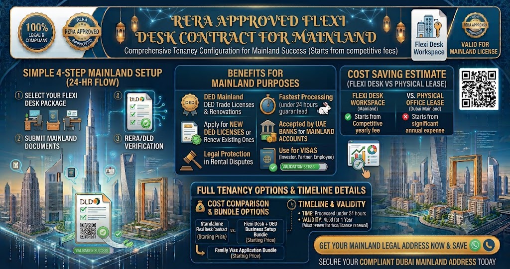 RERA Approved Flexi Desk Contract for Mainland & E-Commerce Licenses in Dubai (2026)